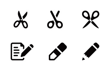 A collection of scissors and stationery icons, for editing, cutting, and creative design tools