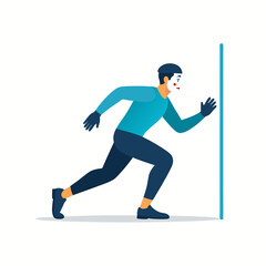 Obraz premium funny runner vector illustration of a man in blue clothes running with a comical expression on his face in a dynamic pose