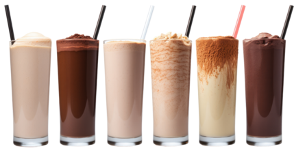 set protein shake glasses on white background