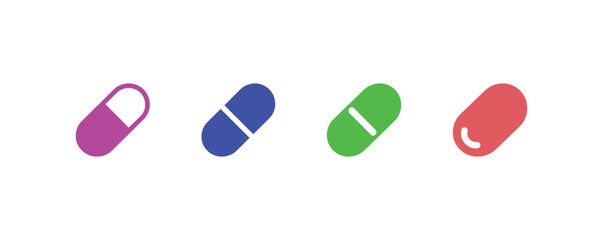 Colorful Pill and Capsule Icons for Medicine and Pharmaceutical Concepts with Different Shapes
