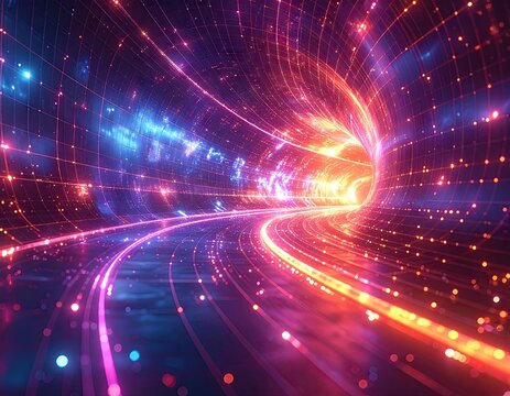 Electric Green Light Trails Glowing Sparks Abstract Tunnel