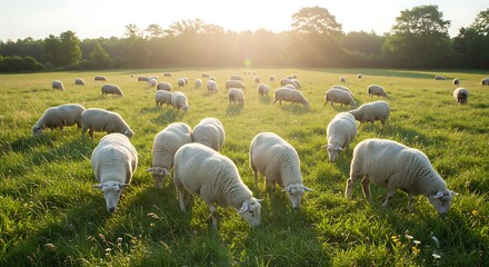 Sheep grazing field sunrise