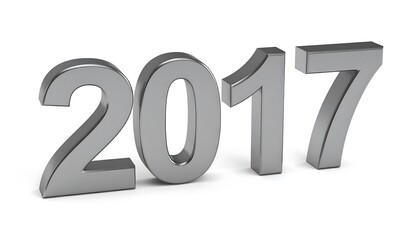 Metallic 3D numbers 2017 on white
