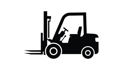Fototapeta premium Black Forklift Truck, Industrial Vehicle Silhouette, Heavy Equipment, Vector Illustration.