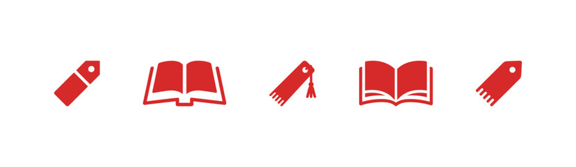 Red Icons of Books and Price Tags for Concepts of Education, Reading, and Shopping