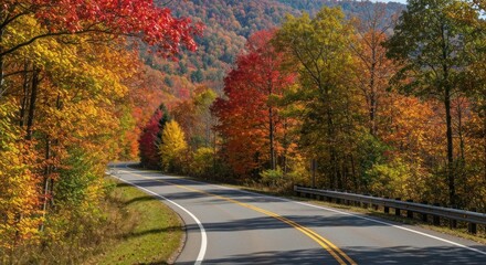 Naklejka premium Curving road through autumn forest