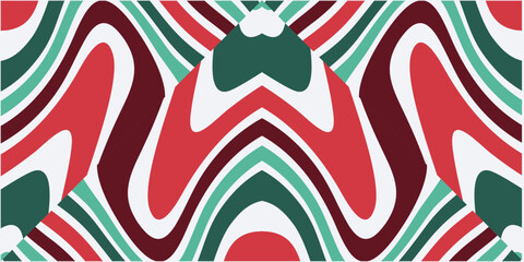 This festive and colorful wavy pattern features traditional Christmas colors and a symmetrical design perfect for holiday decorations and designs.