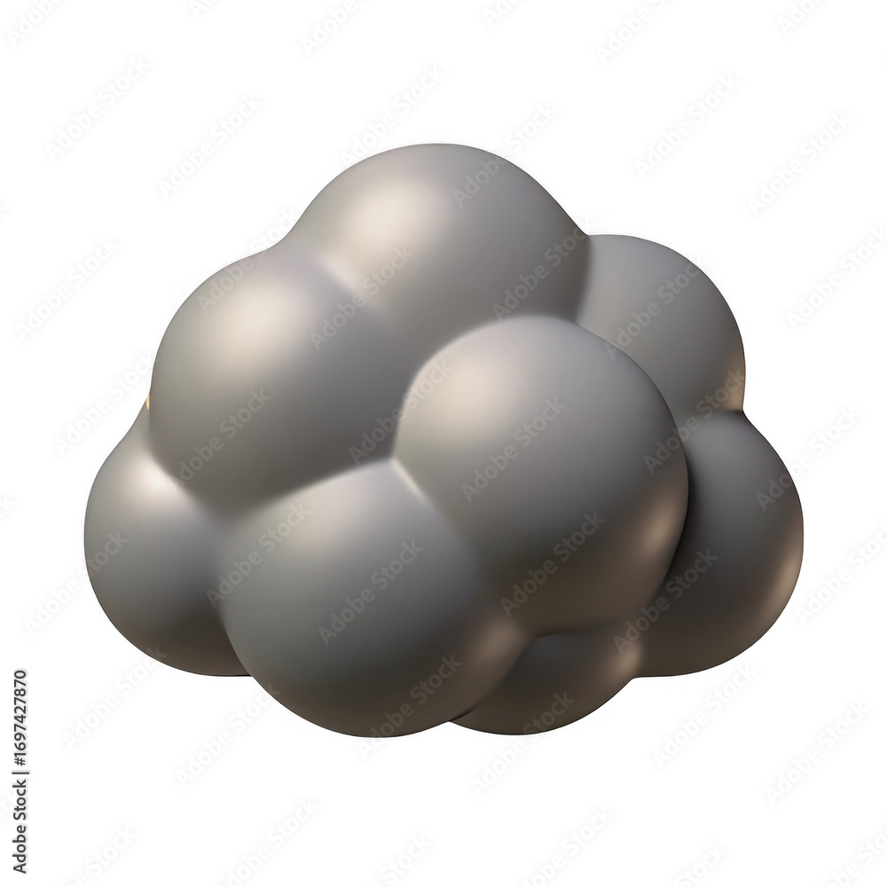 Poster a stylized 3d rendering of a fluffy grey cloud, isolated on a clean transparent background, represen