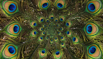 Obraz premium Peacock Feather Mandala Abstract Background