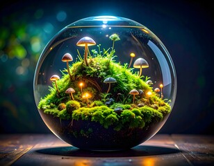 Illuminated Moss and Mushroom Terrarium