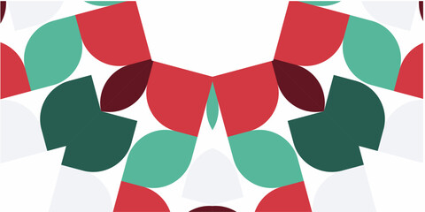 Festive red and green abstract pattern with a modern design and a pleasant symmetrical arrangement of shapes.