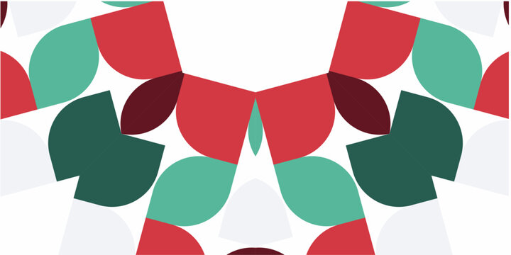 Festive red and green abstract pattern with a modern design and a pleasant symmetrical arrangement of shapes.