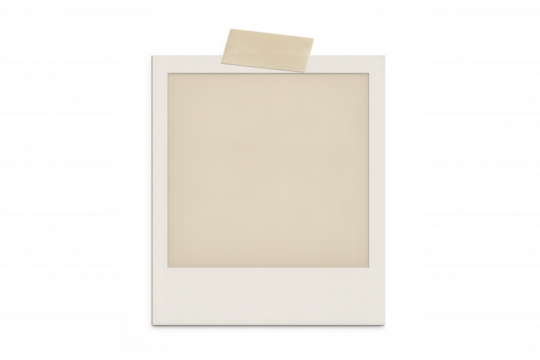 Vintage photo frame featuring worn adhesive tape, presenting retro-style memory preservation against transparent background