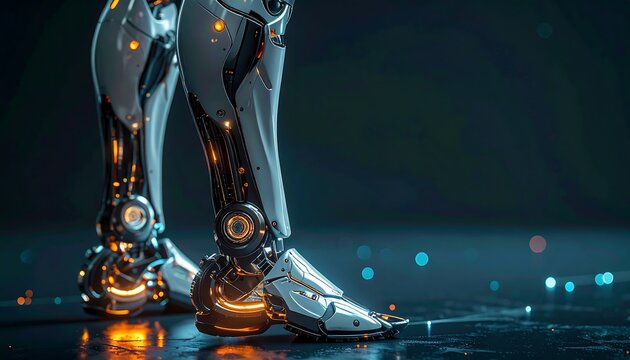 Close-up of futuristic robotic legs
