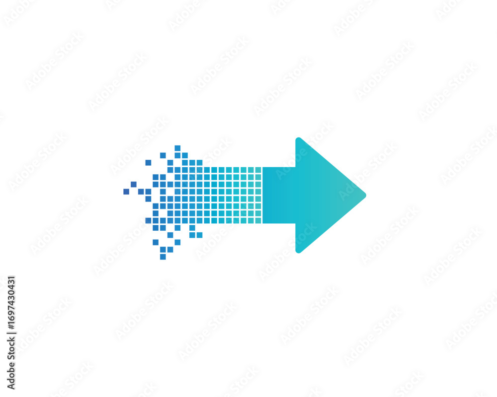 Poster digital arrow pixel transformation blue gradient direction pointer vector illustration