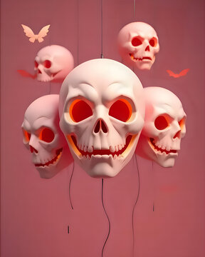 Halloween skull balloons with spooky glowing eyes