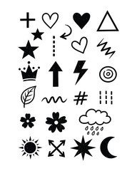 Hand Drawn Black Icons Collection Set, Simple Graphic Elements, Vector Illustration