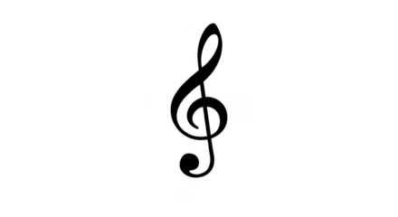 A classic black treble clef symbol, a fundamental element in musical notation, is elegantly displayed isolated on a clean transparent background