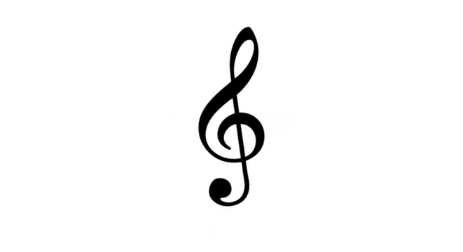 A classic black treble clef symbol, a fundamental element in musical notation, is elegantly displayed isolated on a clean transparent background
