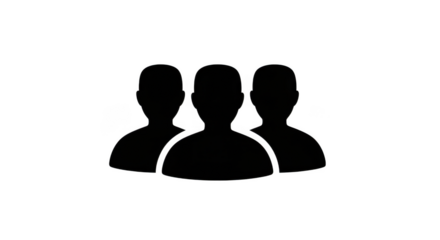 A black silhouette icon representing a group of three people standing together, isolated on a plain transparent background