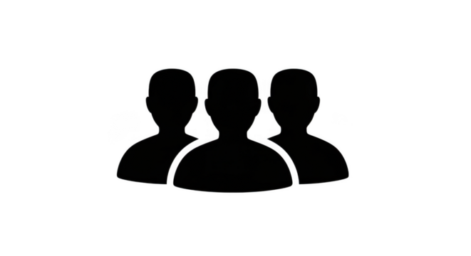 A black silhouette icon representing a group of three people standing together, isolated on a plain transparent background