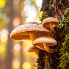 Forest mushrooms on tree trunk (1)