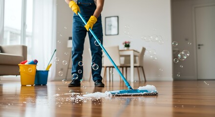 Person cleaning floor with mop