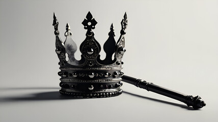 Awesome Crown and scepter black silhouette, with white background