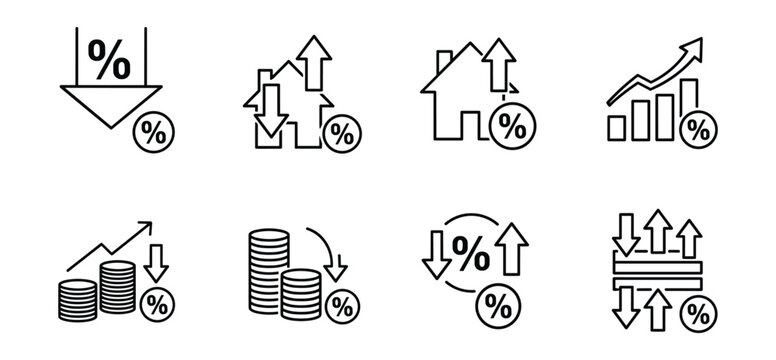 Percentage Decrease and Increase Vector Illustration, financial Icons, black lines