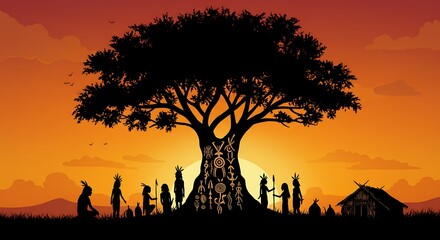 Silhouette tree community sunset