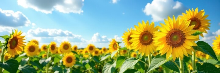 Fototapeta premium Towering sunflowers under a cloudless summer sky, nature, beautiful