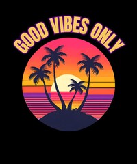 Naklejka premium Tropical island with palm trees, beach t-shirt illustration 