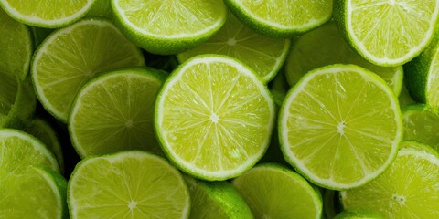 Fototapeta premium Freshly sliced limes create a refreshing and vibrant background, perfect for summer drinks.