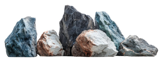 Assorted rocks in various shades of gray, blue, and beige