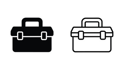 Fototapeta premium Toolbox Icon Set, Black and White Line Art, Work Equipment, Vector Illustration