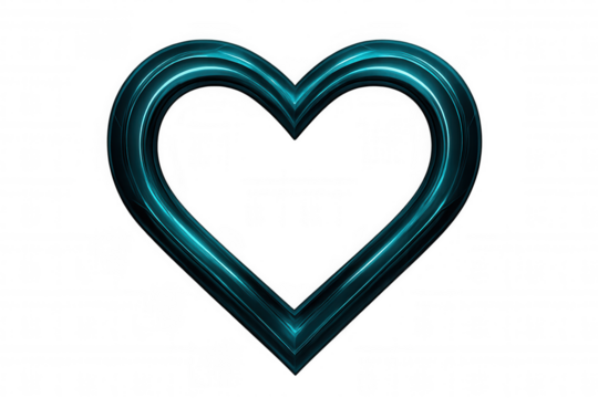 Metallic teal heart frame hovering against transparent backdrop, representing romantic emotions and valentines sentiments - Powered by Adobe