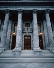 Fototapeta premium National New Hampshire Day Marble State House Front Facade with Columns in Summer Patriotic Style for Professional Governance Marketing Campaigns