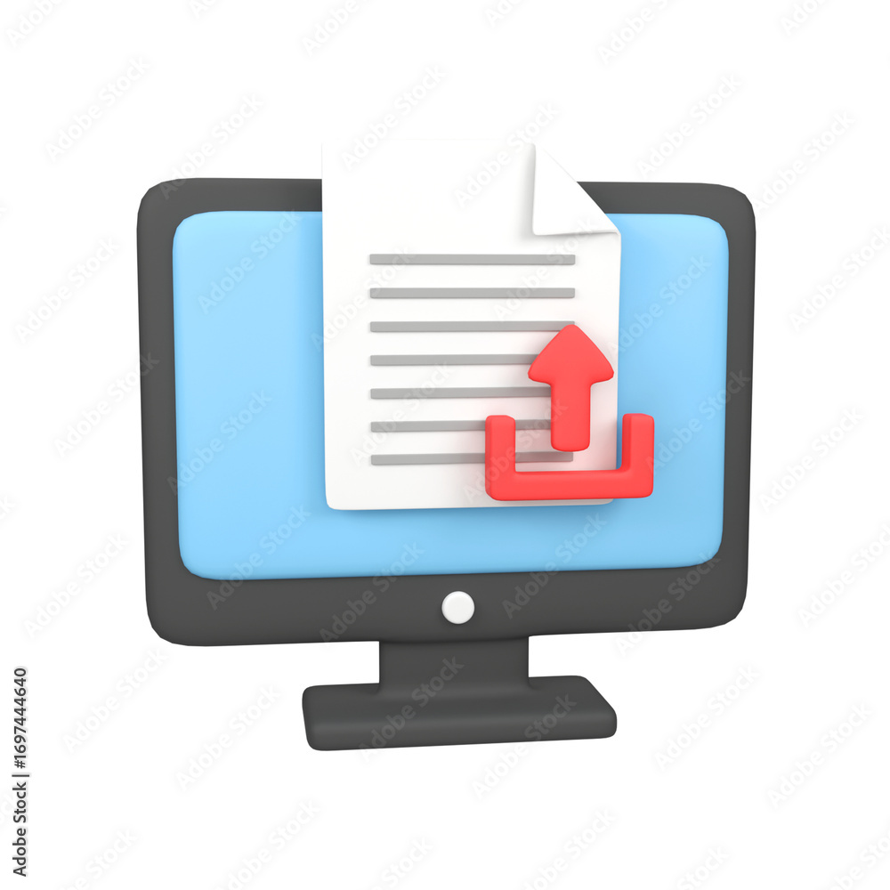 Poster computer with uploaded files isolated 3d render icon illustration