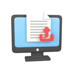 Computer with uploaded files isolated 3d render icon illustration
