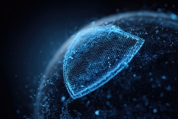 Digital shield overlay on a globe symbolizing cybersecurity, data protection, and network security in a modern abstract design