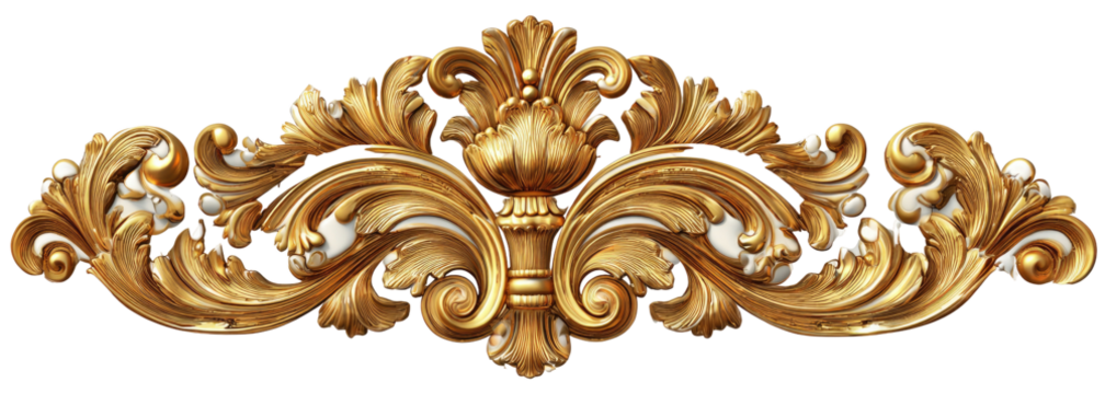 Ornate gold decorative trim with detailed scrollwork and a central flower bud
