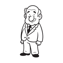 Old person in formal suit black and white vector illustration portrait elegant classic digital artwork