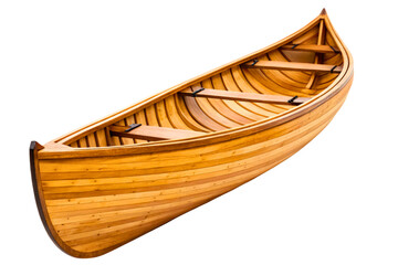 Classic handcrafted wooden cedar strip canoe boat for sport isolated with transparent background