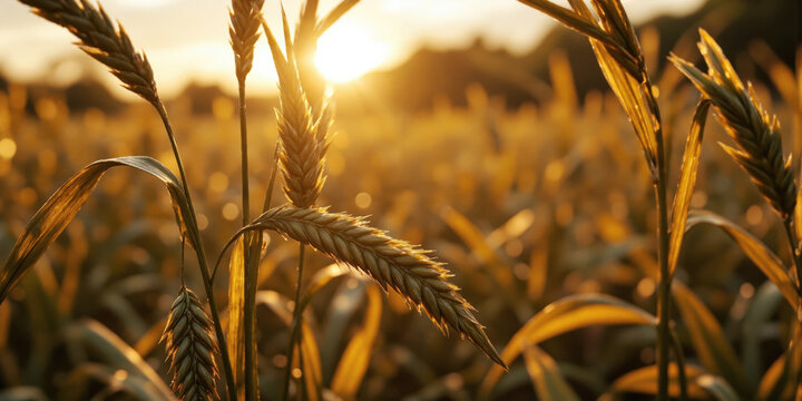 Ancestral Grain Meditation Extreme close-up of heritage wheat stalks creating abstract golden lines in trending slow food palette without mechanical