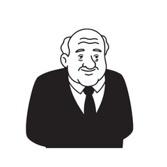 Old person in formal suit black and white vector illustration portrait elegant classic digital artwork