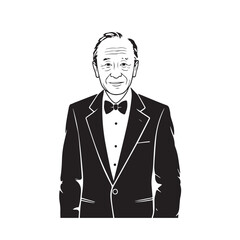 Old person in formal suit black and white vector illustration portrait elegant classic digital artwork