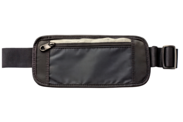 Black discreet travel money belt for security under clothes isolated with transparent background