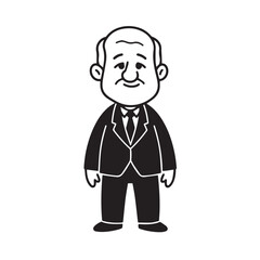 Old person in formal suit black and white vector illustration portrait elegant classic digital artwork