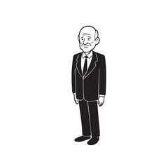 Old person in formal suit black and white vector illustration portrait elegant classic digital artwork