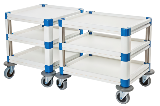 Two industrial service carts with wheels isolated with transparent background